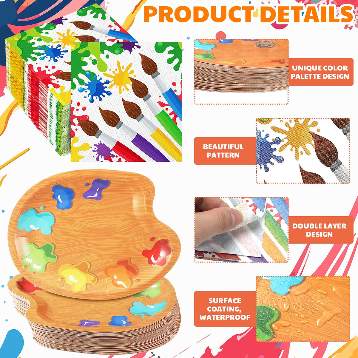 Poen paint-splatter plates, 9x7 inches for bold, convenient serving