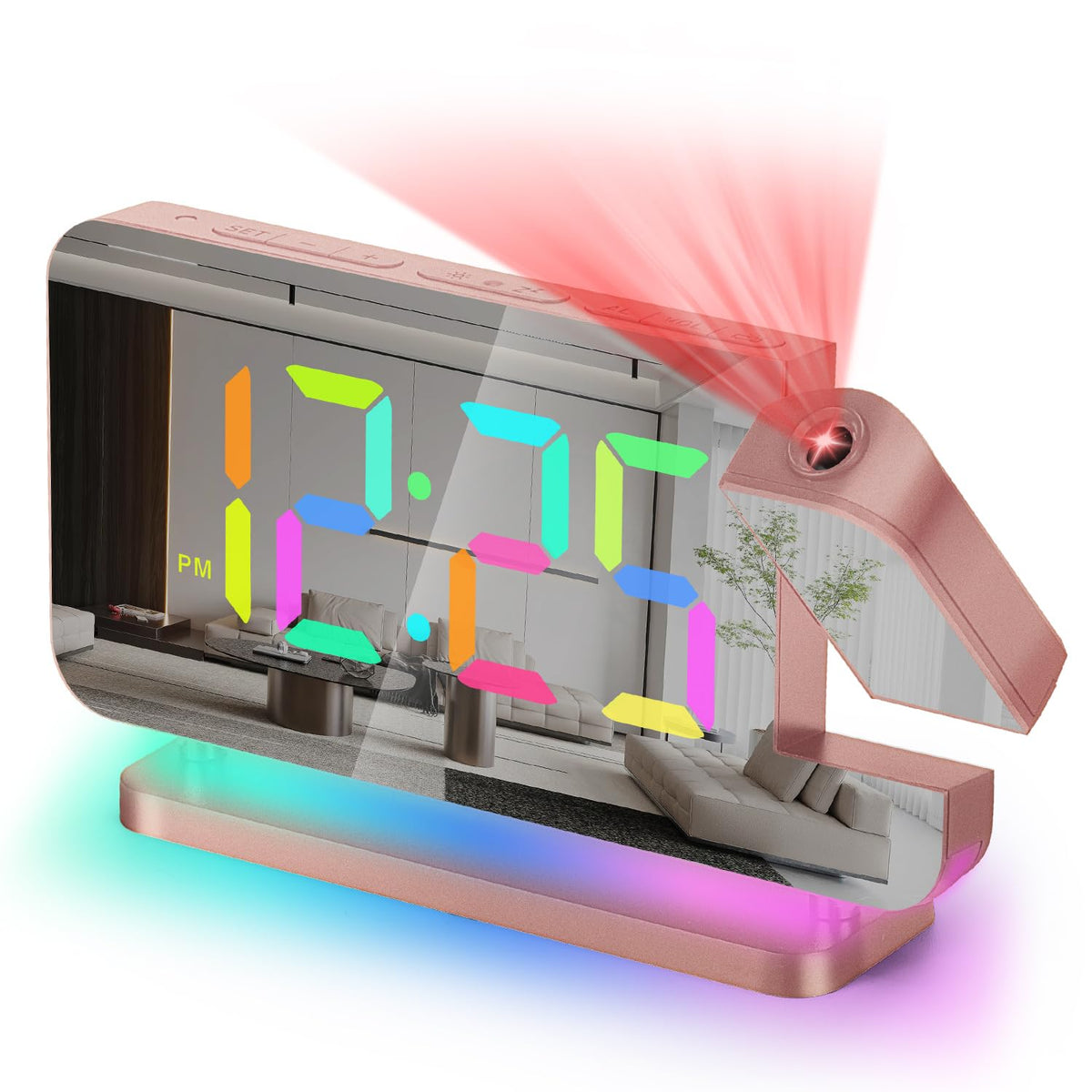 Poeroa projector clock ceiling projection for quick night-time time checks.