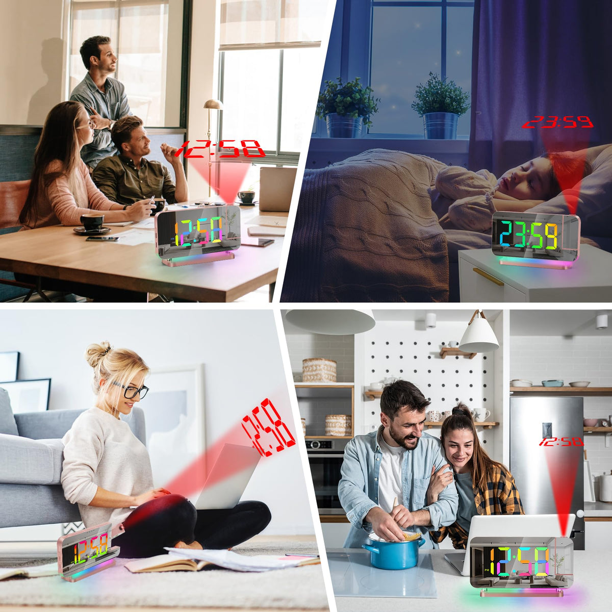 Poeroa projector clock includes adapter and cable for easy setup.