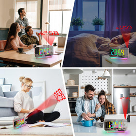 Poeroa projector clock includes adapter and cable for easy setup.