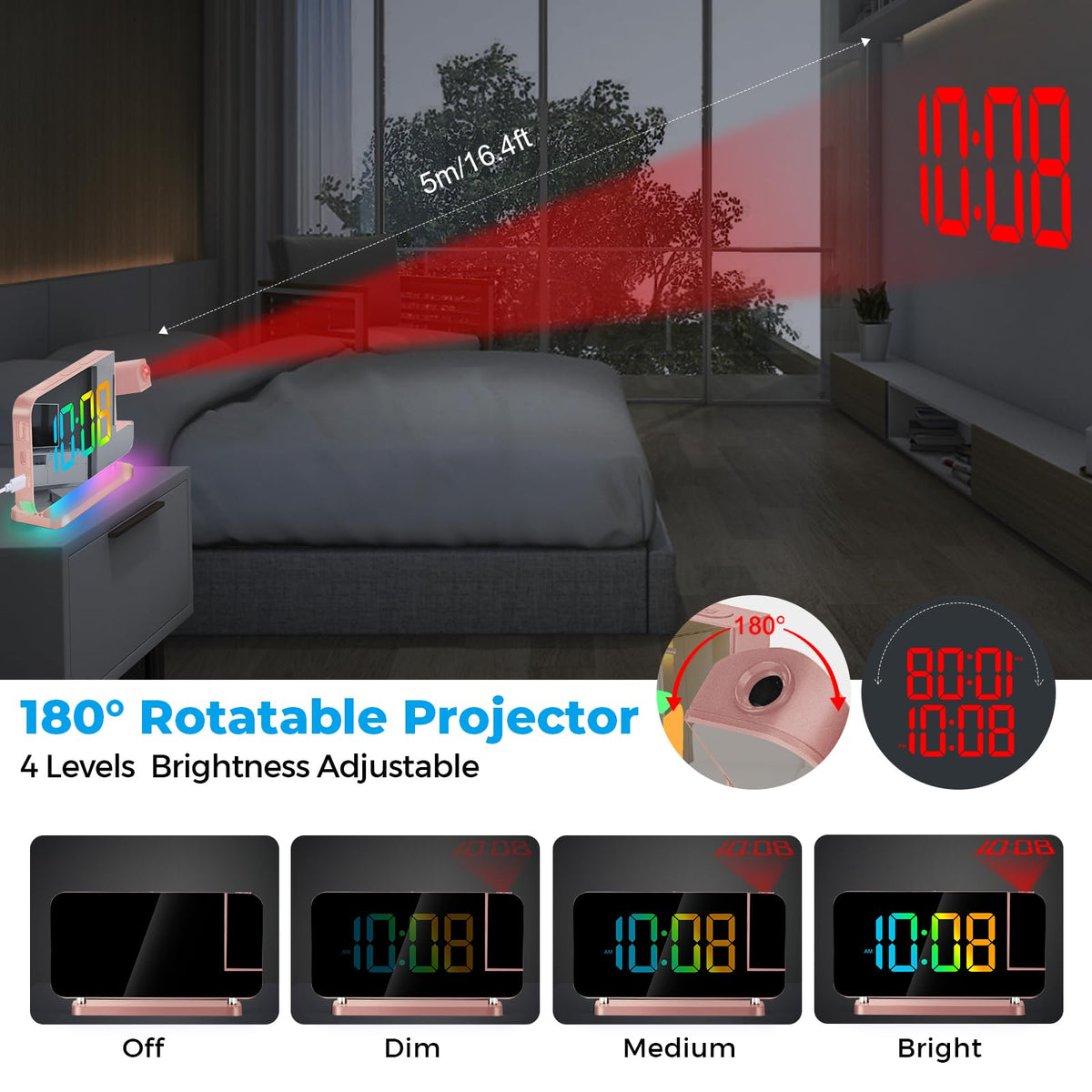 Poeroa projector clock RGB night light creates ambient mood lighting.