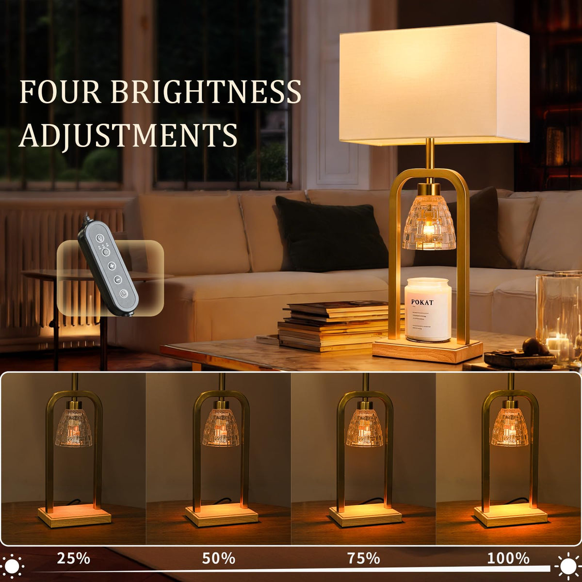 PoKat Gold Warmer shows three bulbs for ambient light and fragrance