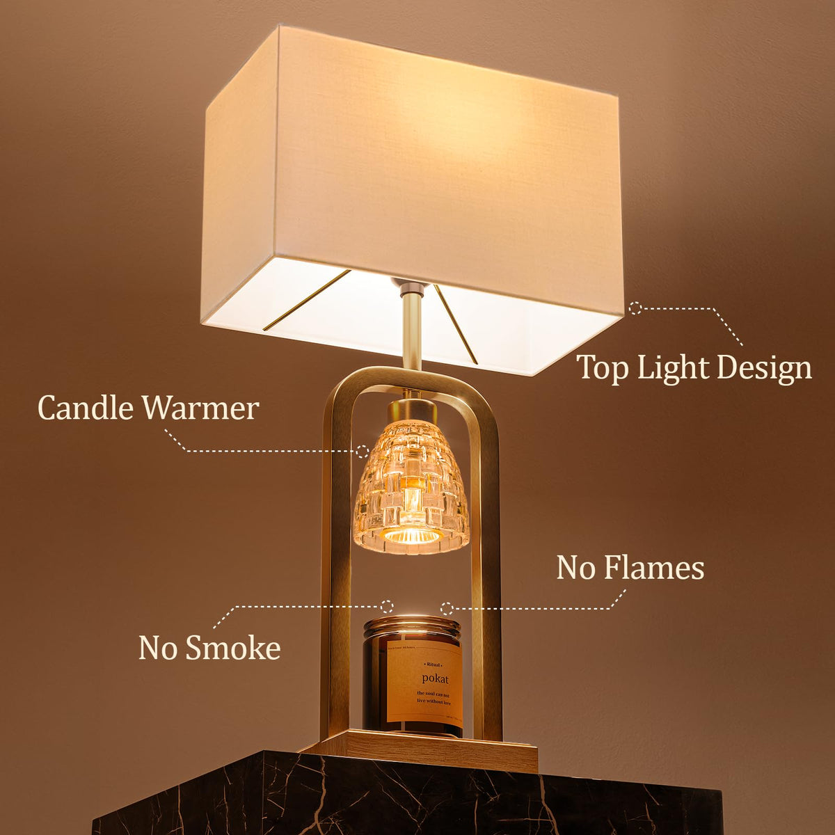 PoKat Gold Candle Warmer Lamp with timer and dimmer for mood control