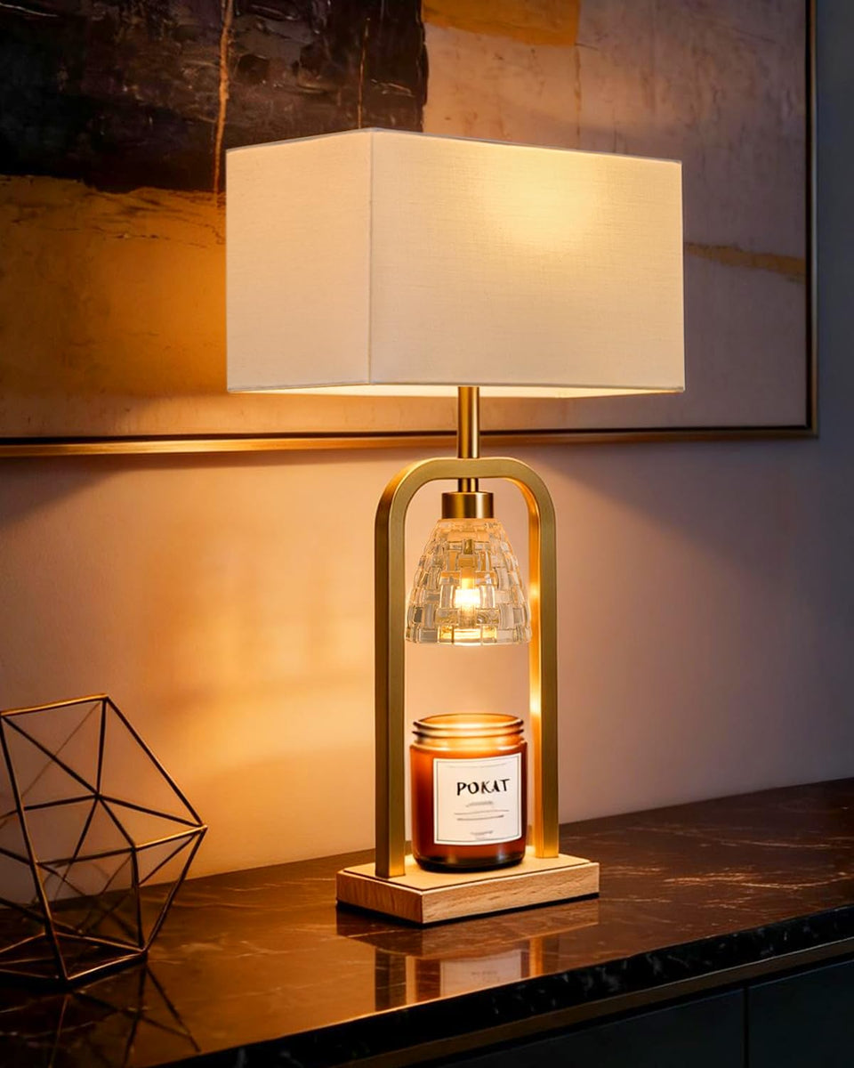 PoKat Gold Table Lamp Candle Warmer with top light glow for cozy spaces