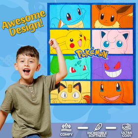 Pokémon design on kid's bed adds whimsy and color.