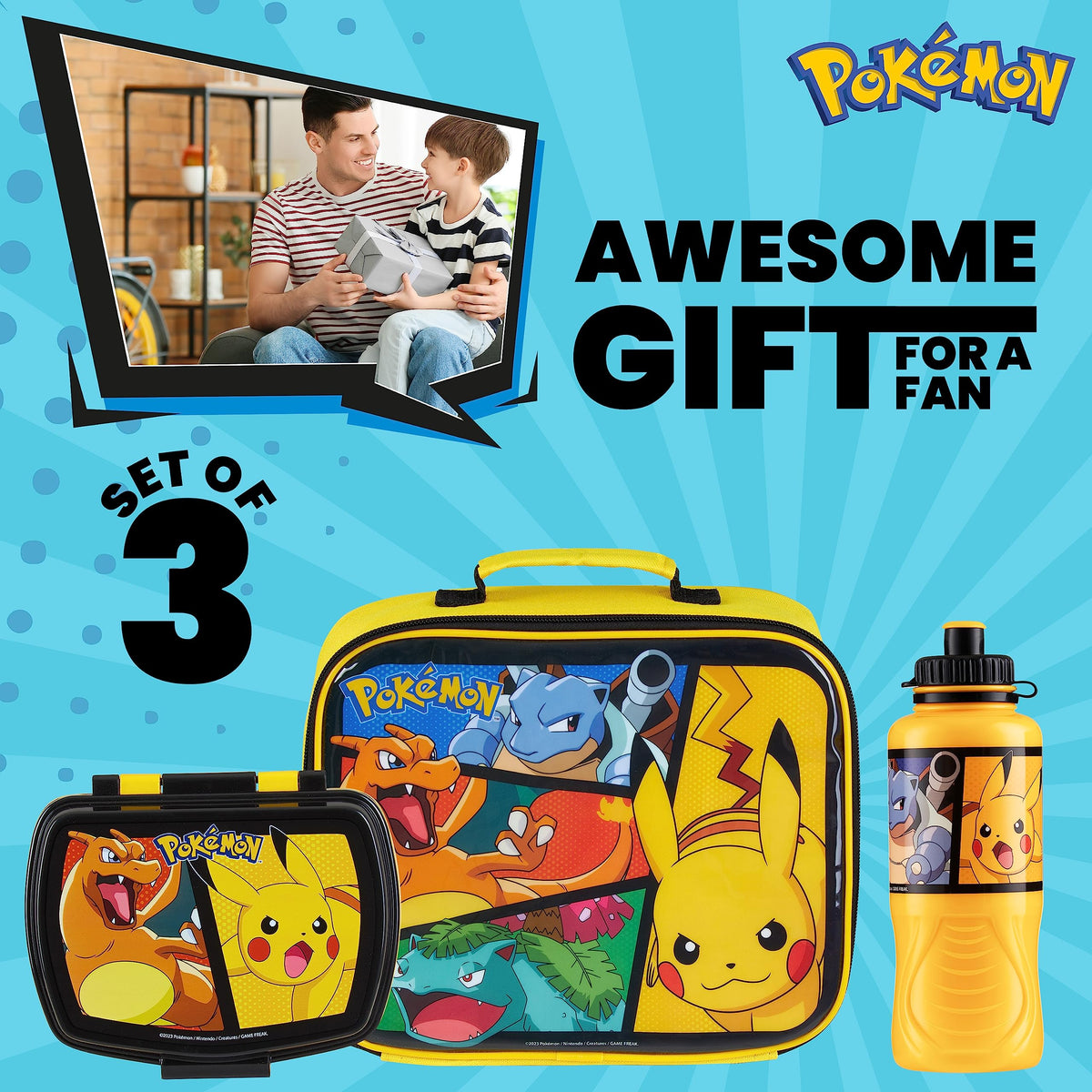 Pokemon leakproof water bottle in yellow helps avoid spills during outings.