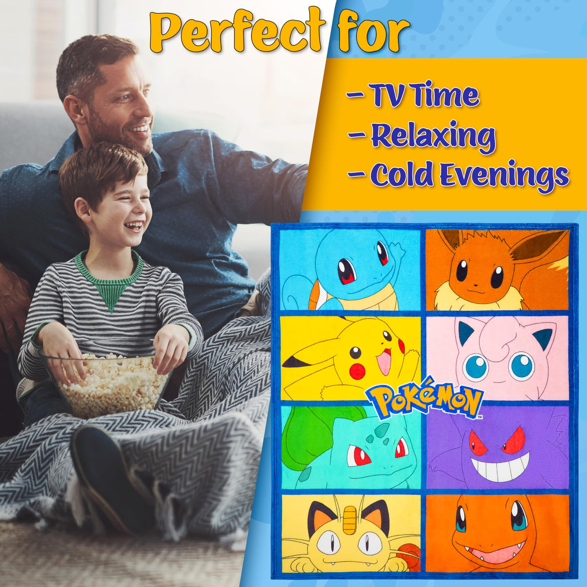 Pokémon travel blanket in car rides keeps passengers cozy.