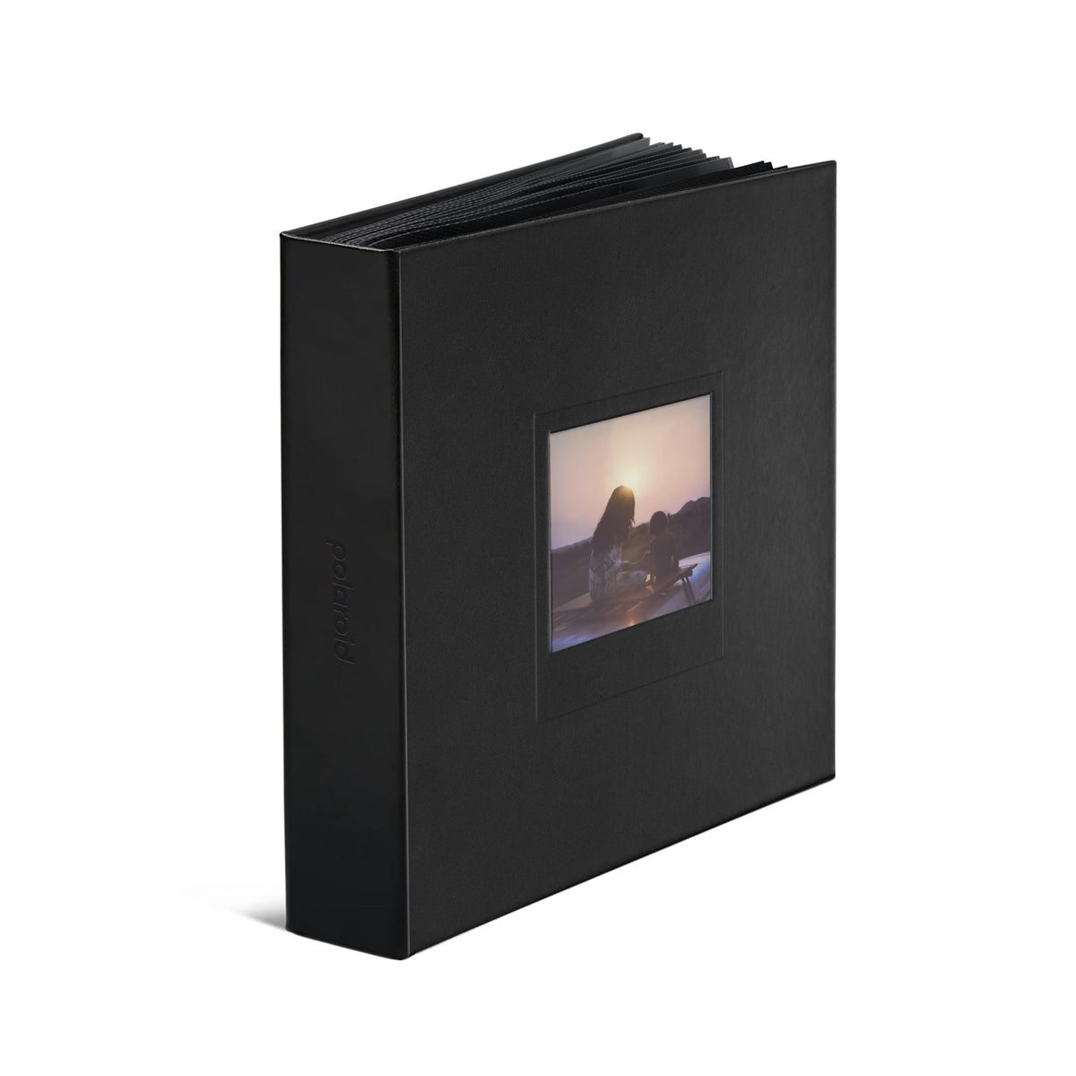 Polaroid Photo Album Black with a front window displaying a favorite shot.