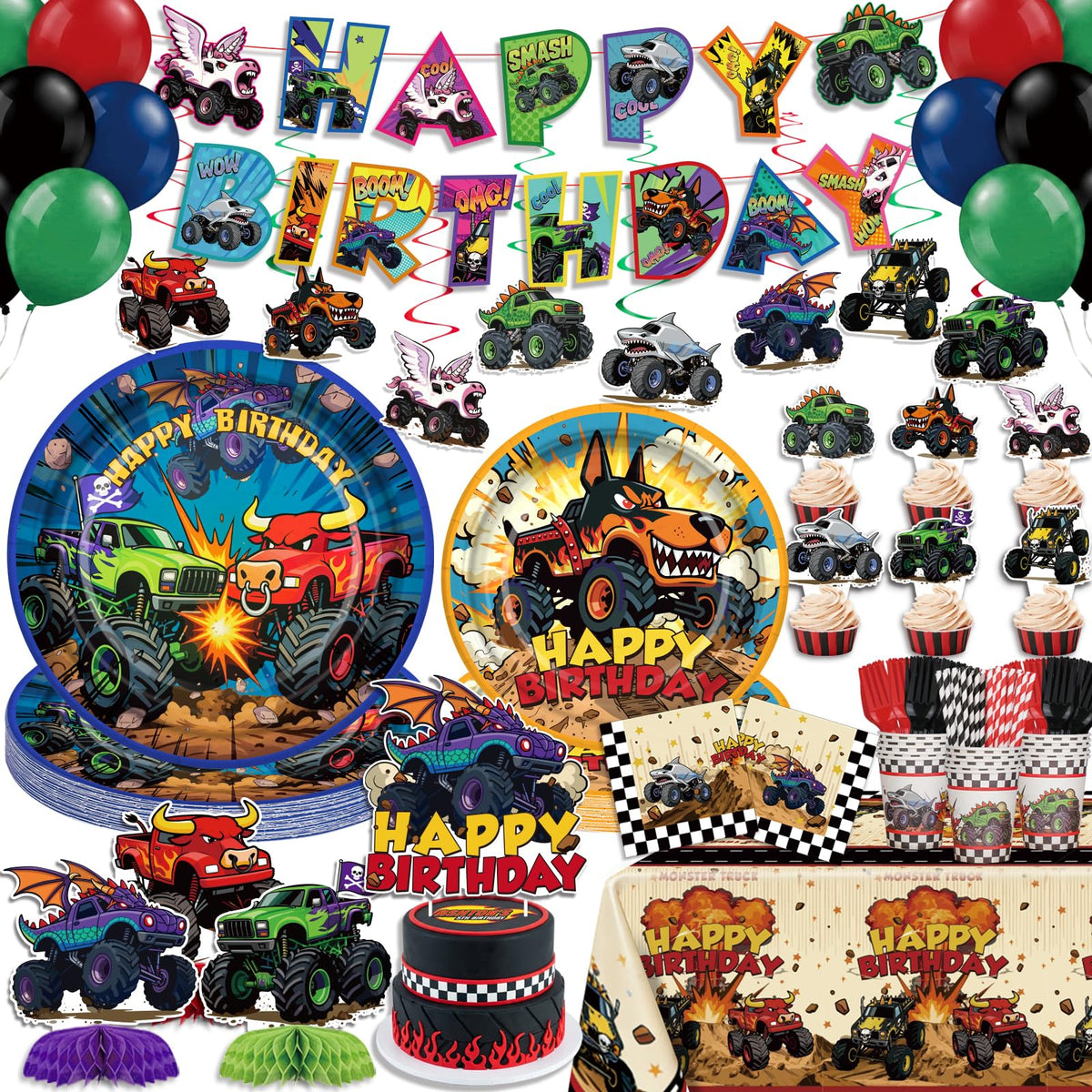 Polinook monster truck banner for bold party decor and photo moments