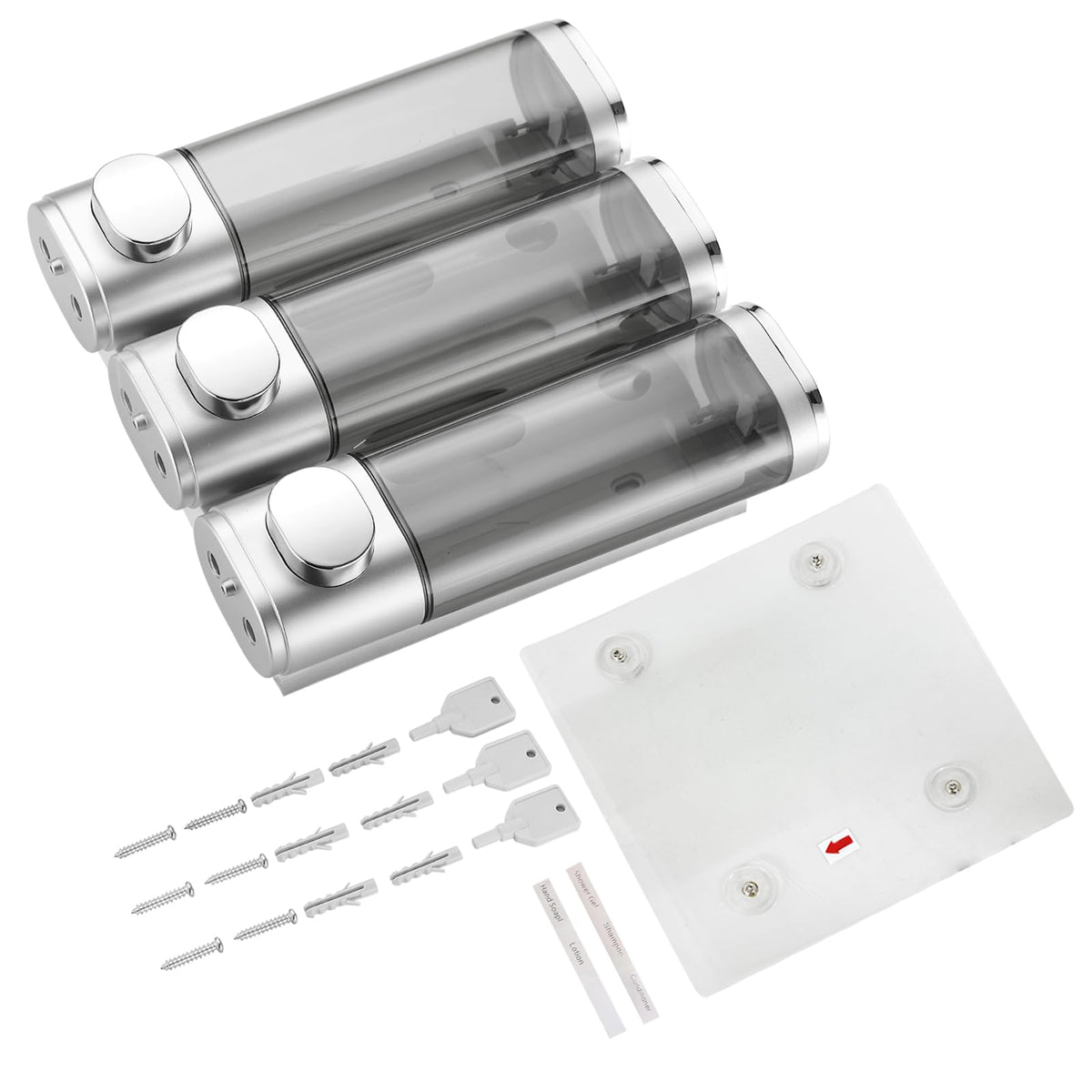 Pollock multi-use bathroom dispenser fits shampoo conditioner and body wash.