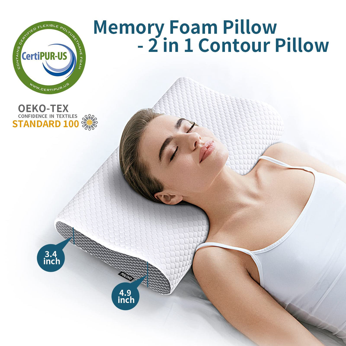Polovo contour design with two-height option demonstrates ergonomic neck support.