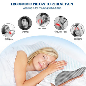 Contour shape targets neck and shoulders for comfortable sleep.