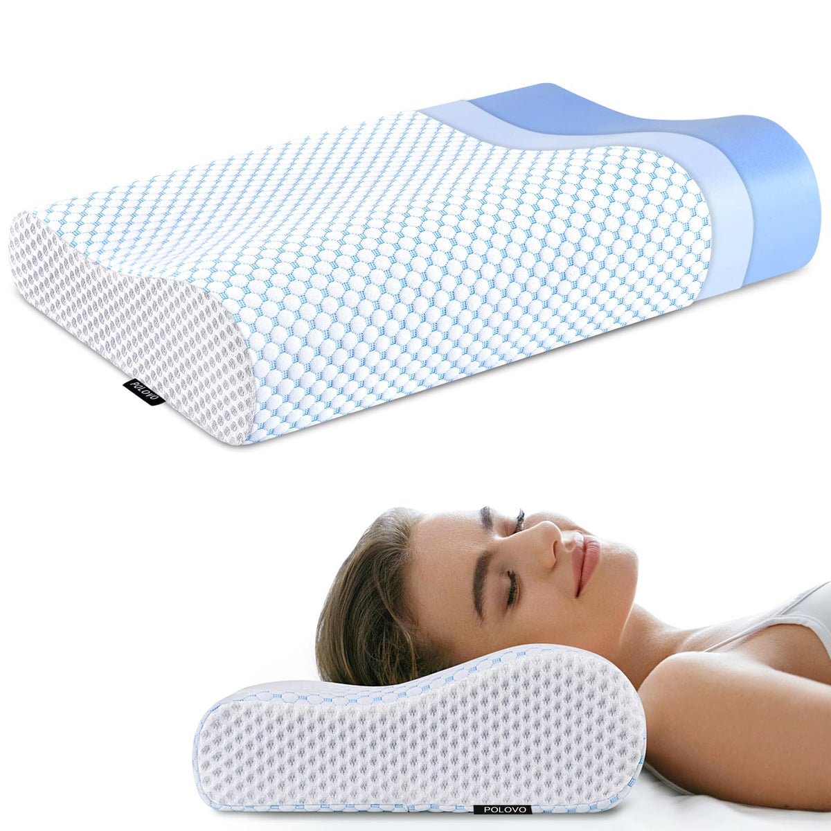 Polovo memory foam pillow curve neck support for aligned sleep.