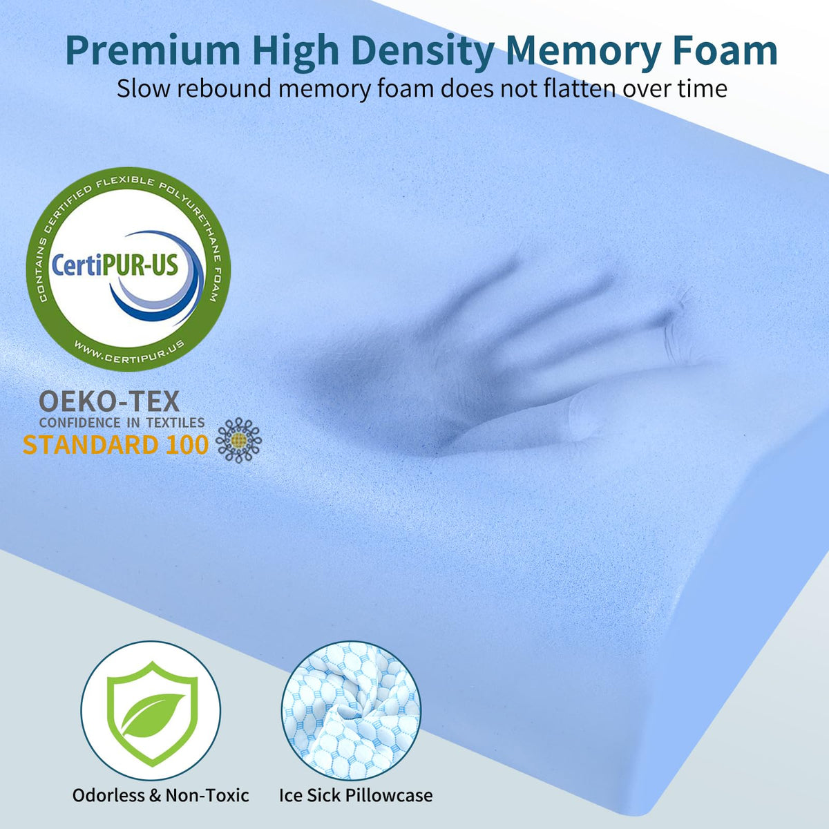 Polovo memory foam pillow showing two heights for customization.