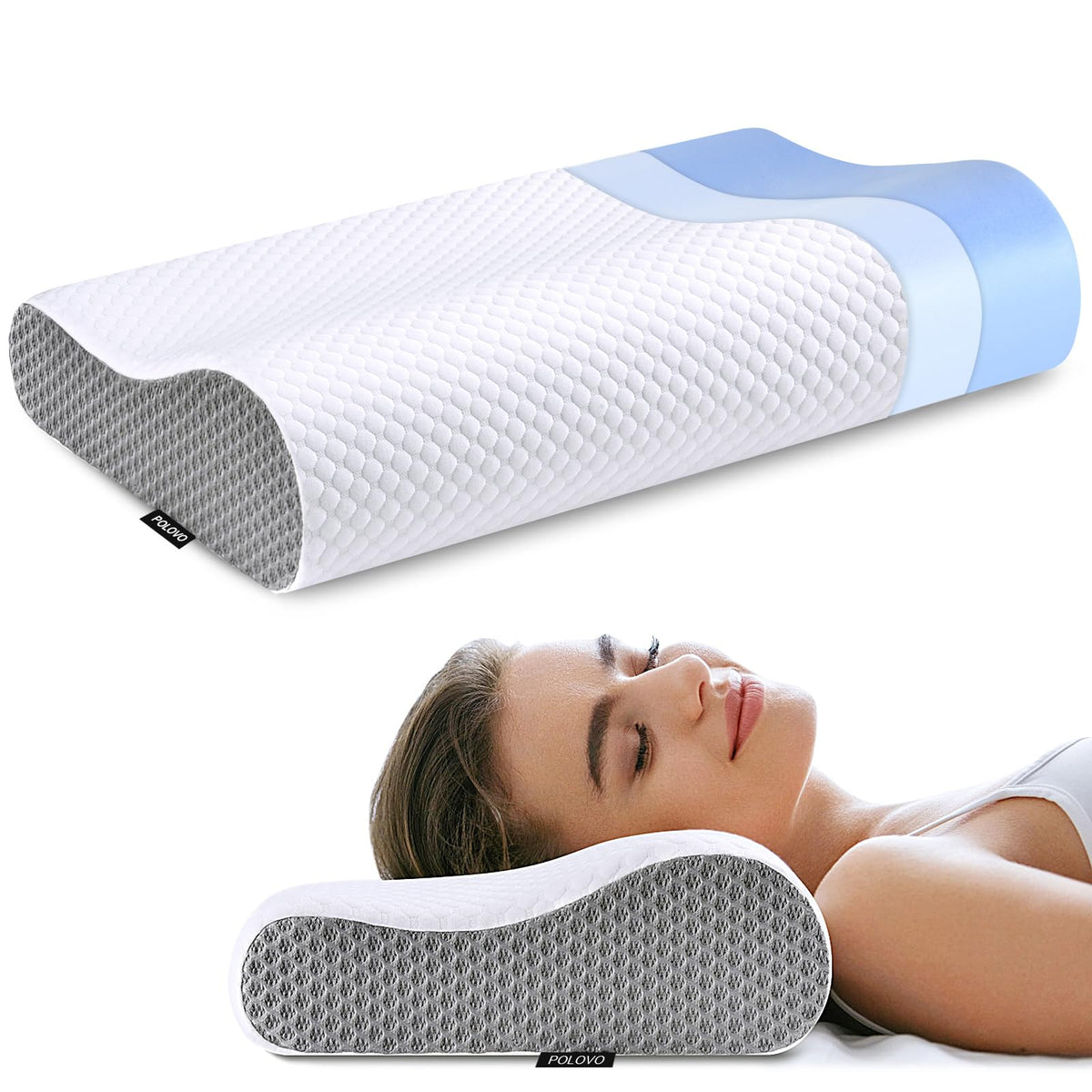 Polovo neck pillow memory foam closed-view shows compact profile for travel comfort.