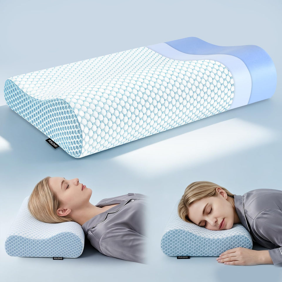 Polovo memory foam neck pillow supports side sleeping with ergonomic contours