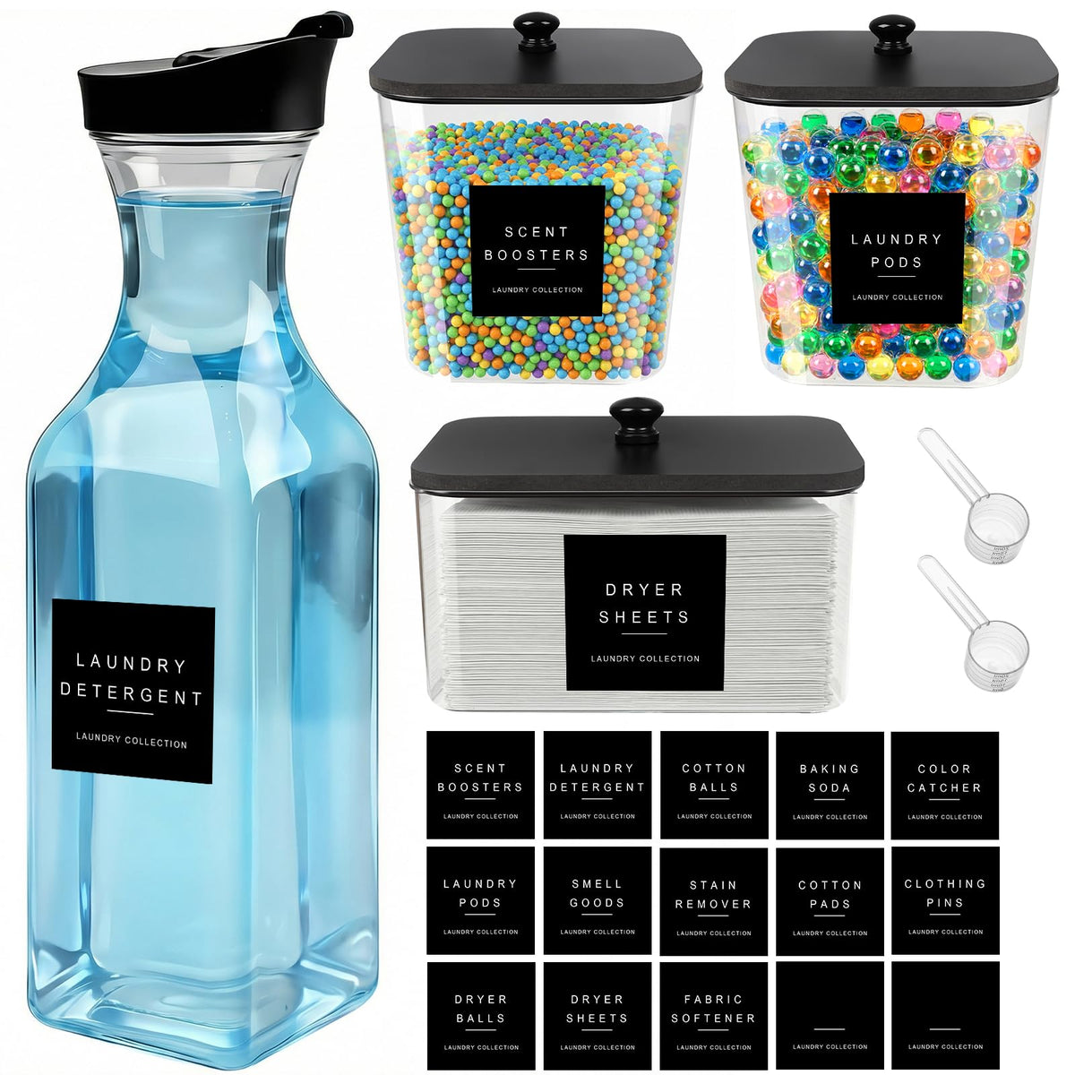 POLRAI clear laundry pod containers with two transparent jars for easy access.