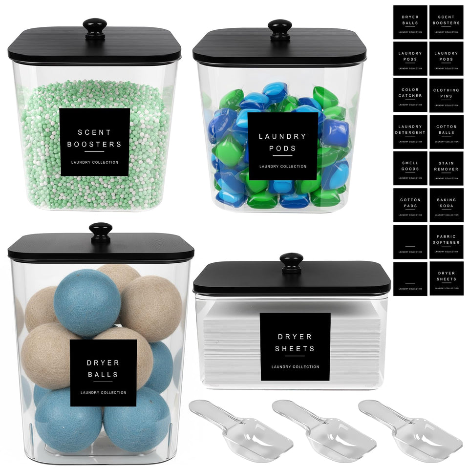 POLRAI laundry pod containers with bamboo lids for neat storage.
