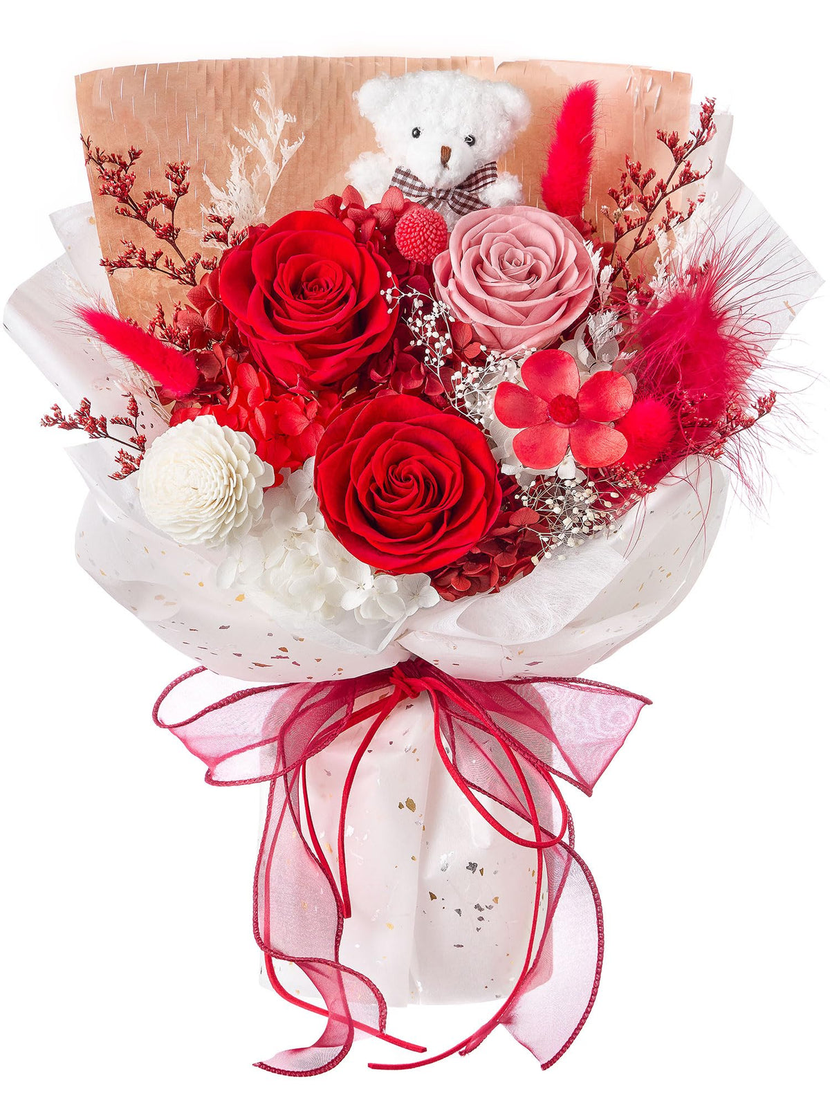Polylove forever flower bouquet red, vibrant preserved roses for lasting beauty in any room.