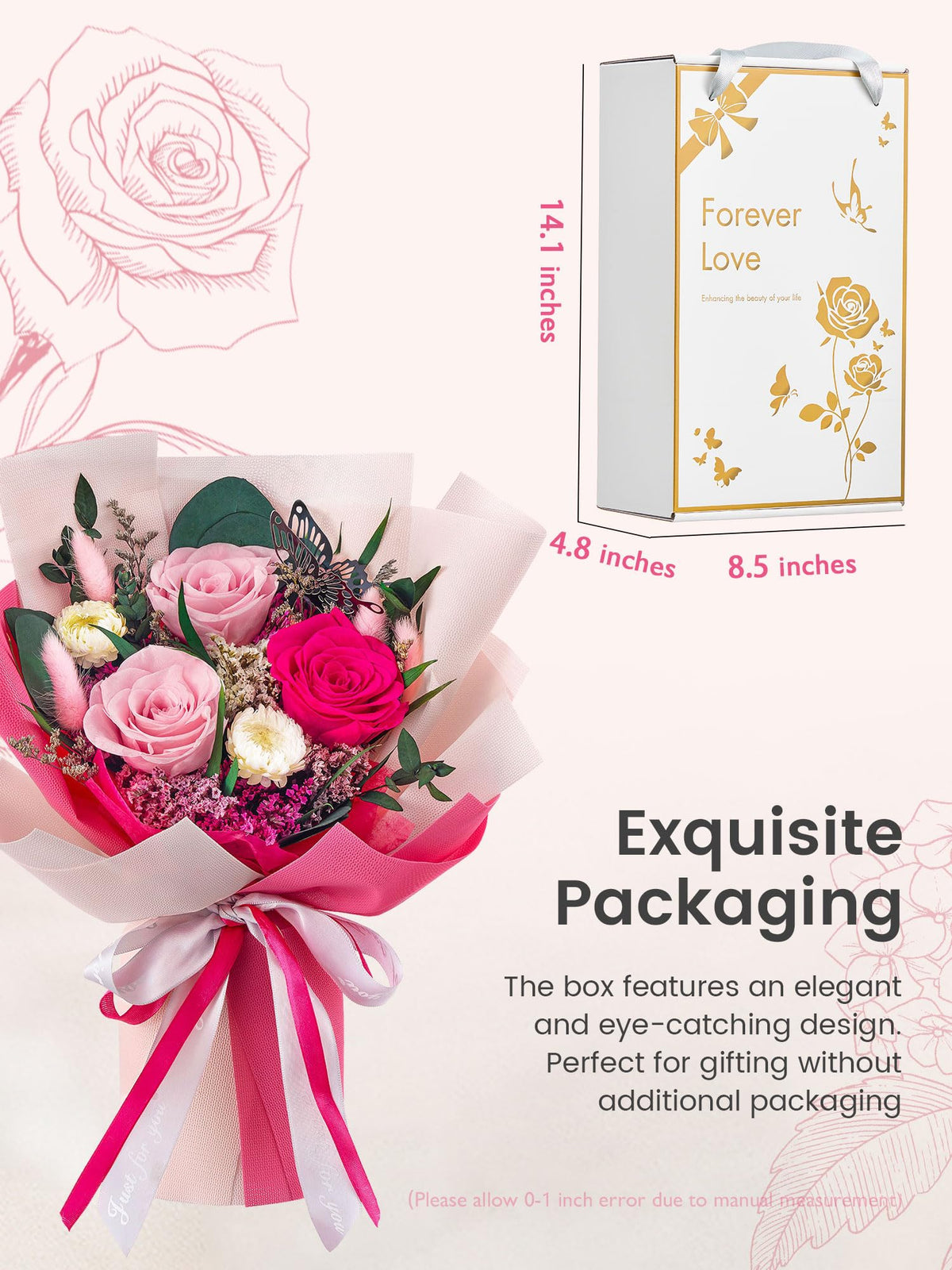 Polylove forever flowers bouquet in gift box for elegant gifting