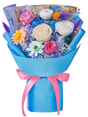 Polylove Mothers Day bouquet with pink champagne roses for long-lasting beauty