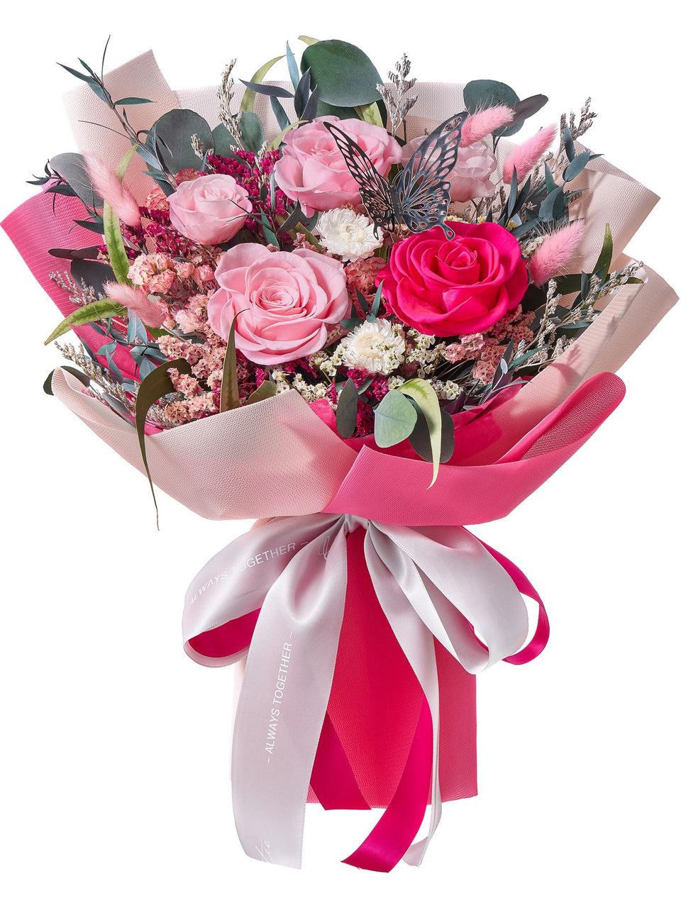 Polylove preserved roses hot pink bouquet, long-lasting floral gift for occasions.
