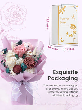 Polylove preserved roses and hydrangeas highlight a bear gift box for romantic gifting