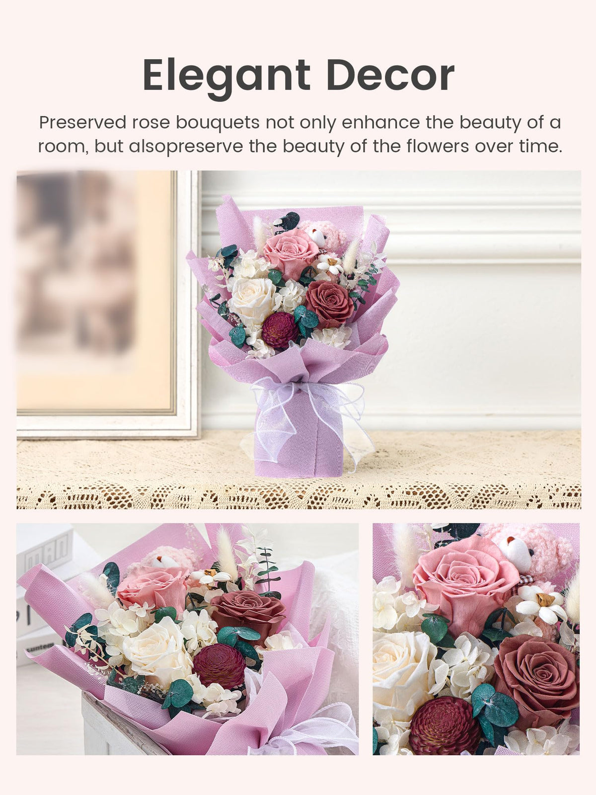 Polylove preserved roses stay vibrant for over a year, brightening any room