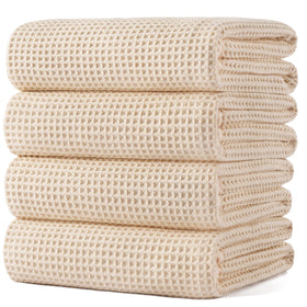 POLYTE 430gsm waffle towel close-up showing ultra-soft touch for spa-like mornings.