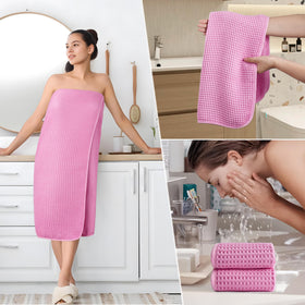 POLYTE fast-dry microfiber towels demonstrate efficient drying after baths.