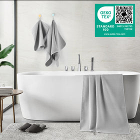 POLYTE fast-drying microfiber towel hanging to air out quickly.