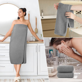 POLYTE satin-edged towels with rounded corners for a sleek bathroom look