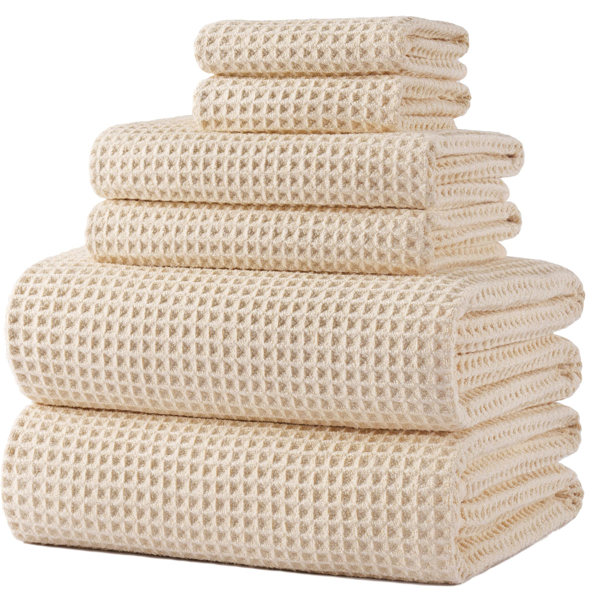 POLYTE waffle-weave bath towel close-up shows quick-drying luxury softness.