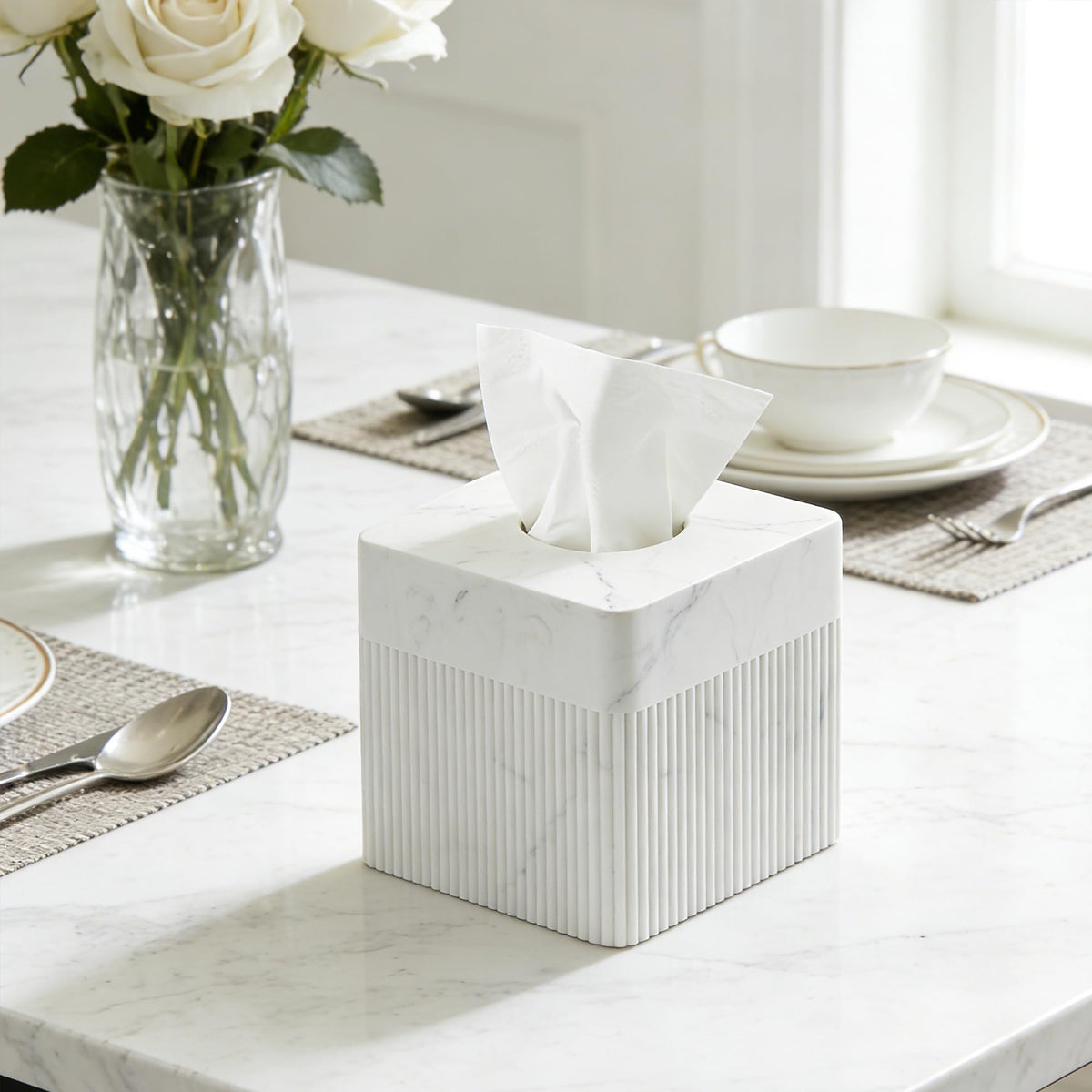 Polytree marble ribbed cube close-up shows textured luxury for living spaces