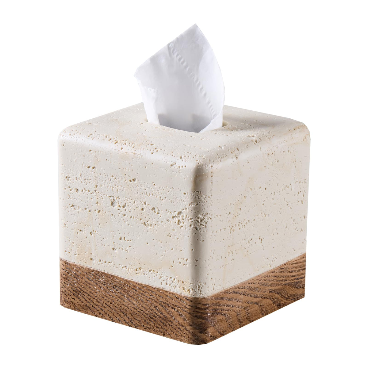 Polytree natural travertine square tissue box cover adds a durable decorative touch.