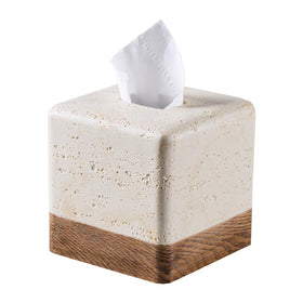 Polytree natural travertine square tissue box cover adds a durable decorative touch.