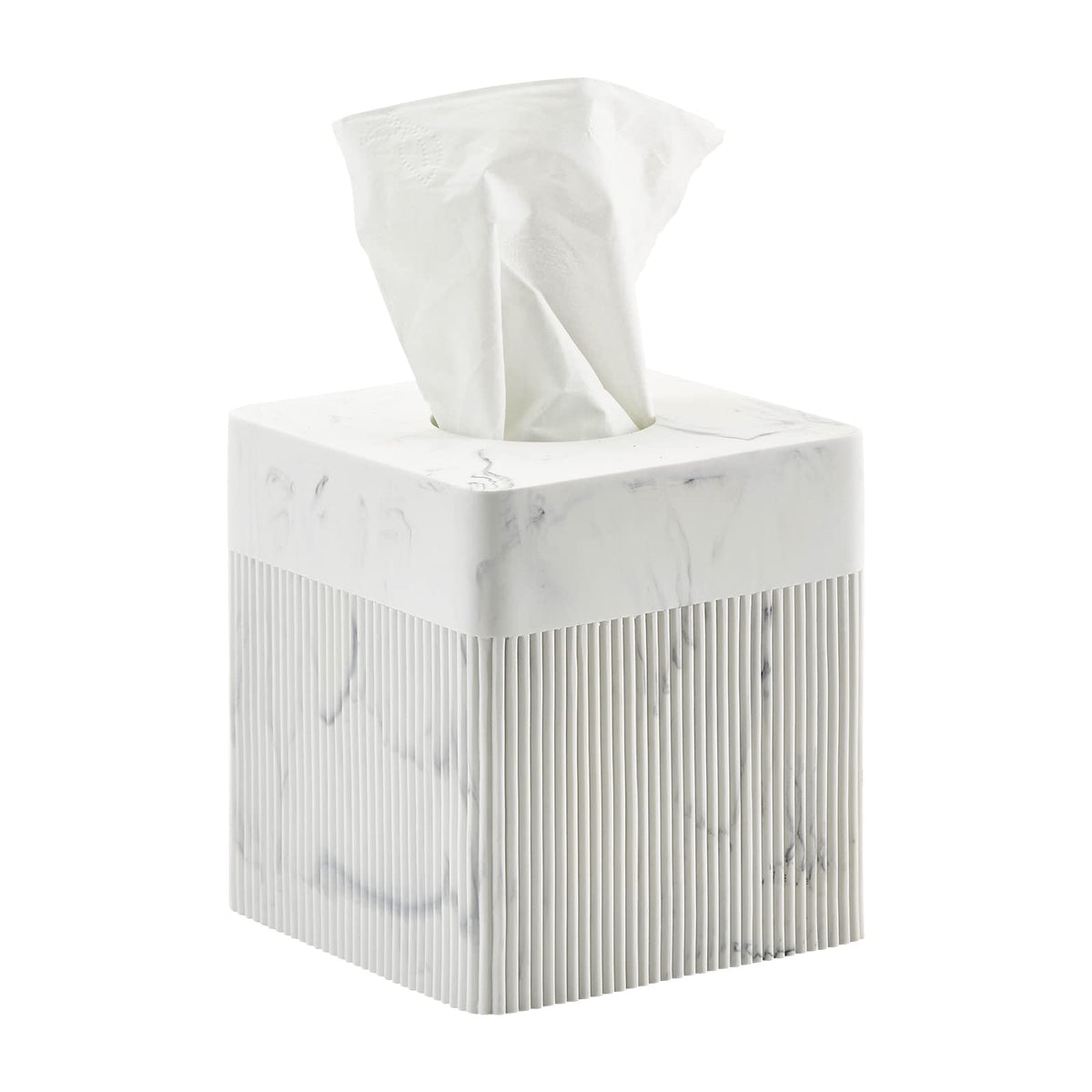 Polytree white tissue box cover full view enhances desk decor with clean, sturdy design