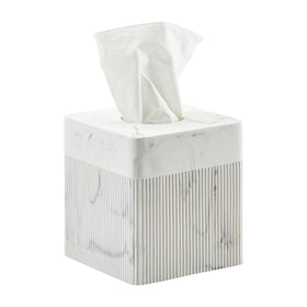 Polytree white tissue box cover full view enhances desk decor with clean, sturdy design