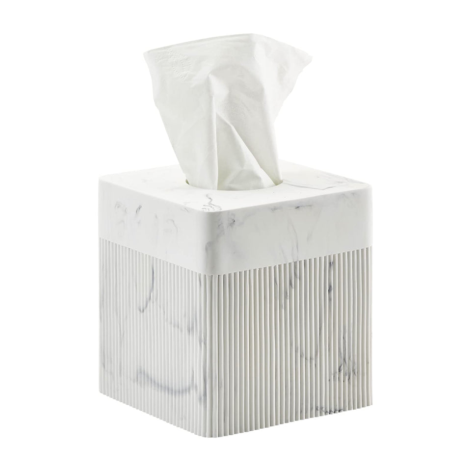 Polytree white tissue box cover full view enhances desk decor with clean, sturdy design