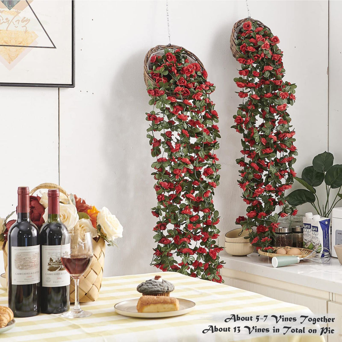PONKING artificial rose vine with green leaves for long-lasting decor