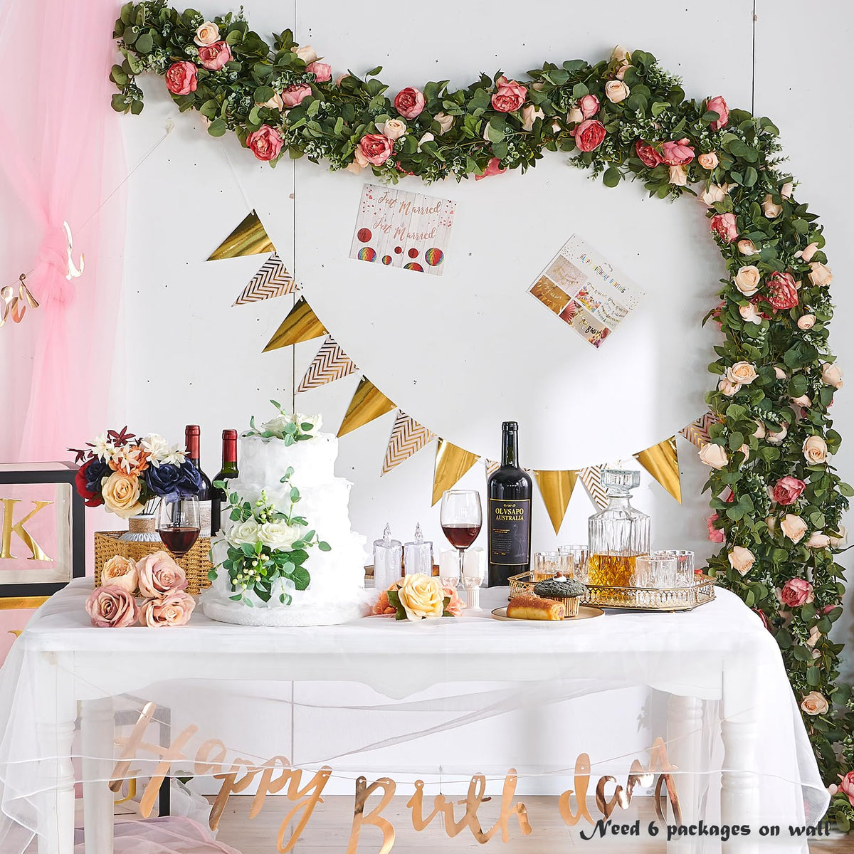 PONKING artificial flower garland packaging with three vine types