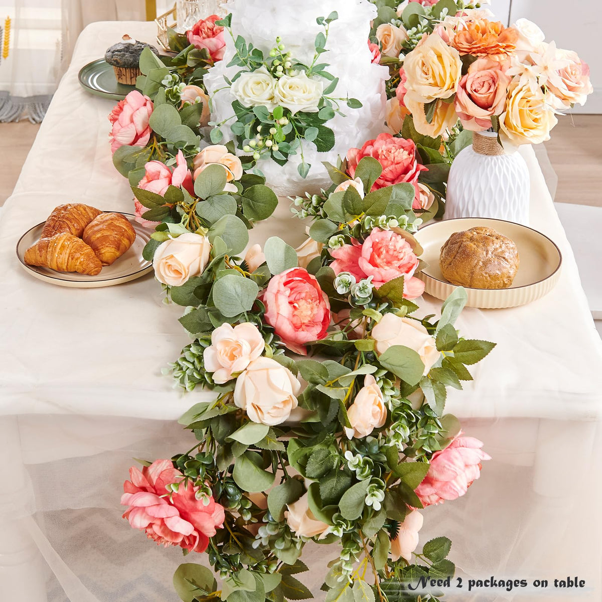 PONKING three-color rose garlands combined into a long decorative vine