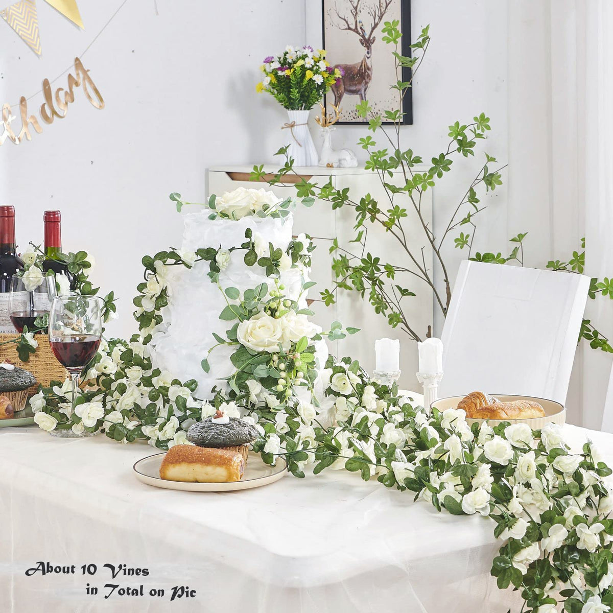Ponking white rose heads close-up highlight delicate blooms perfect for wedding arches.