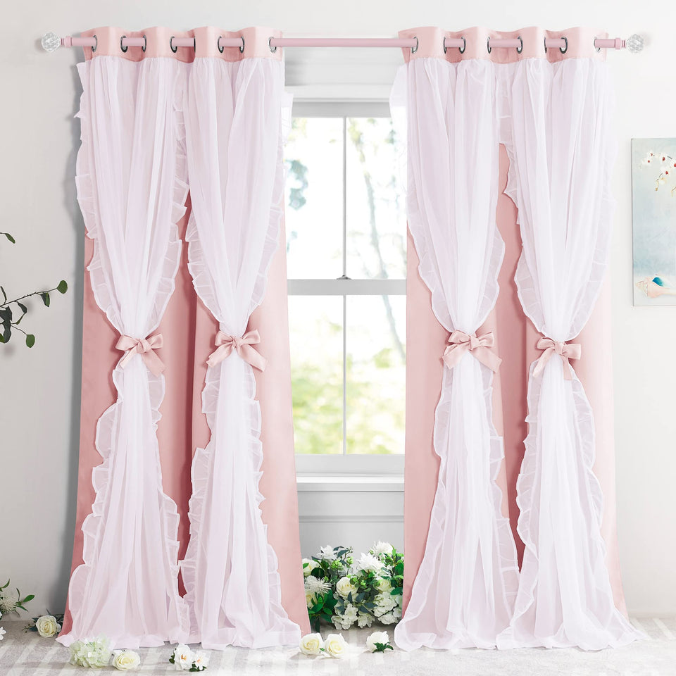 PONY DANCE pink blackout curtains with bows ideal for nursery privacy and decor