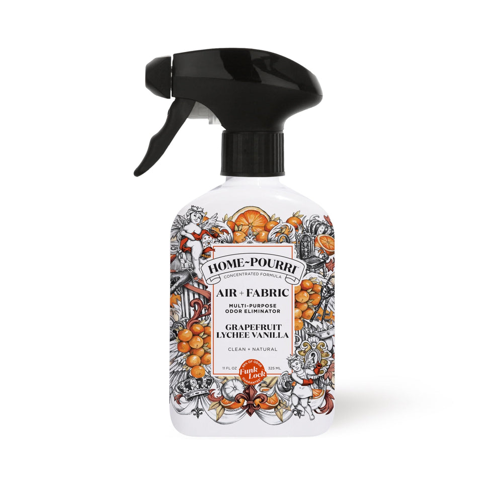 Poo-Pourri Home-Pourri bottle releasing grapefruit lychee vanilla scent to refresh the air.