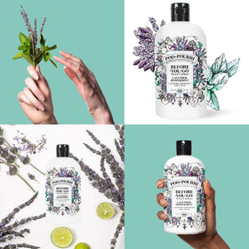 Refill pack shows Poo-Pourri eco-friendly design and easy pour mechanism.