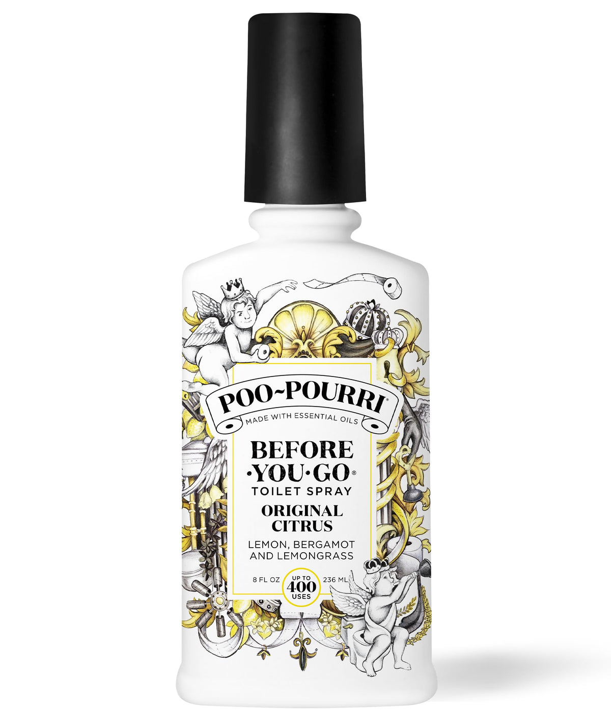 Poo-Pourri Original Citrus bottle front view showing compact design to prevent bathroom odors.