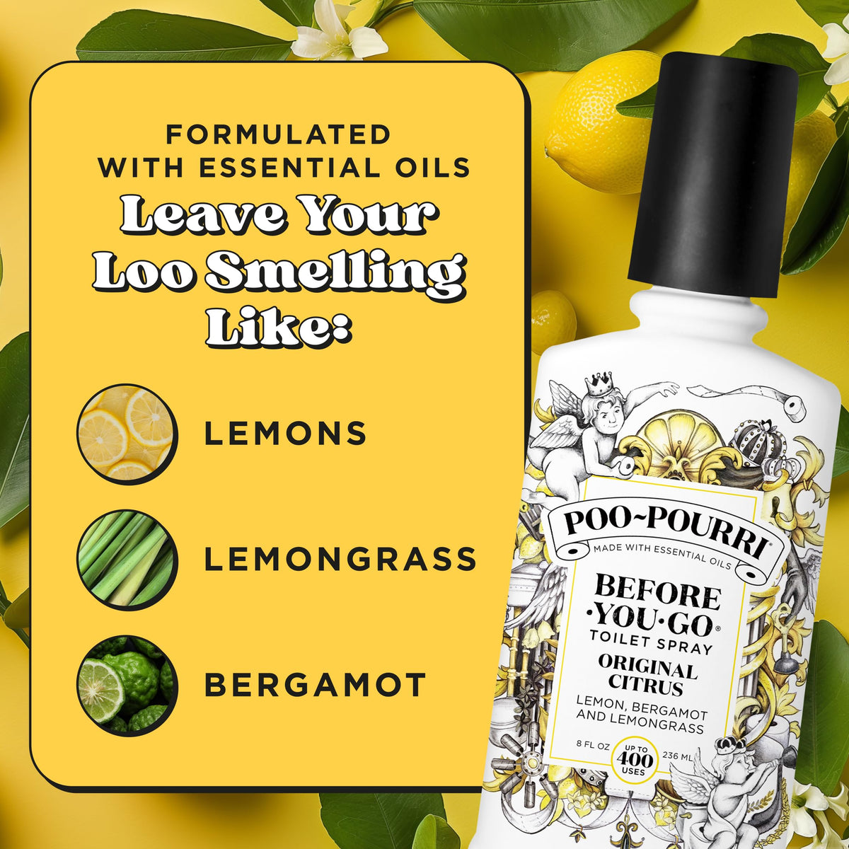 Poo-Pourri Original Citrus bottle refill shows eco-friendly refill option.