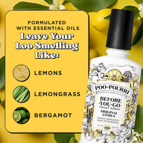 Poo-Pourri Original Citrus bottle refill shows eco-friendly refill option.