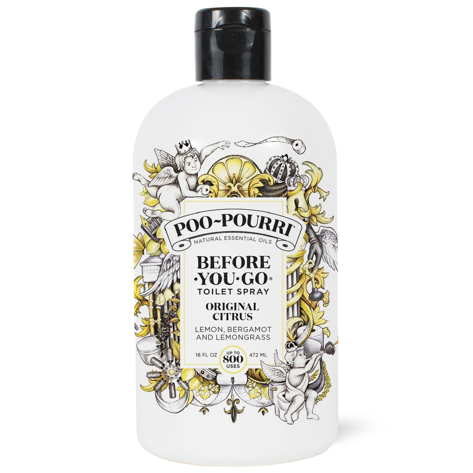 Poo-Pourri Original Citrus bottle ready to prevent bathroom odors.